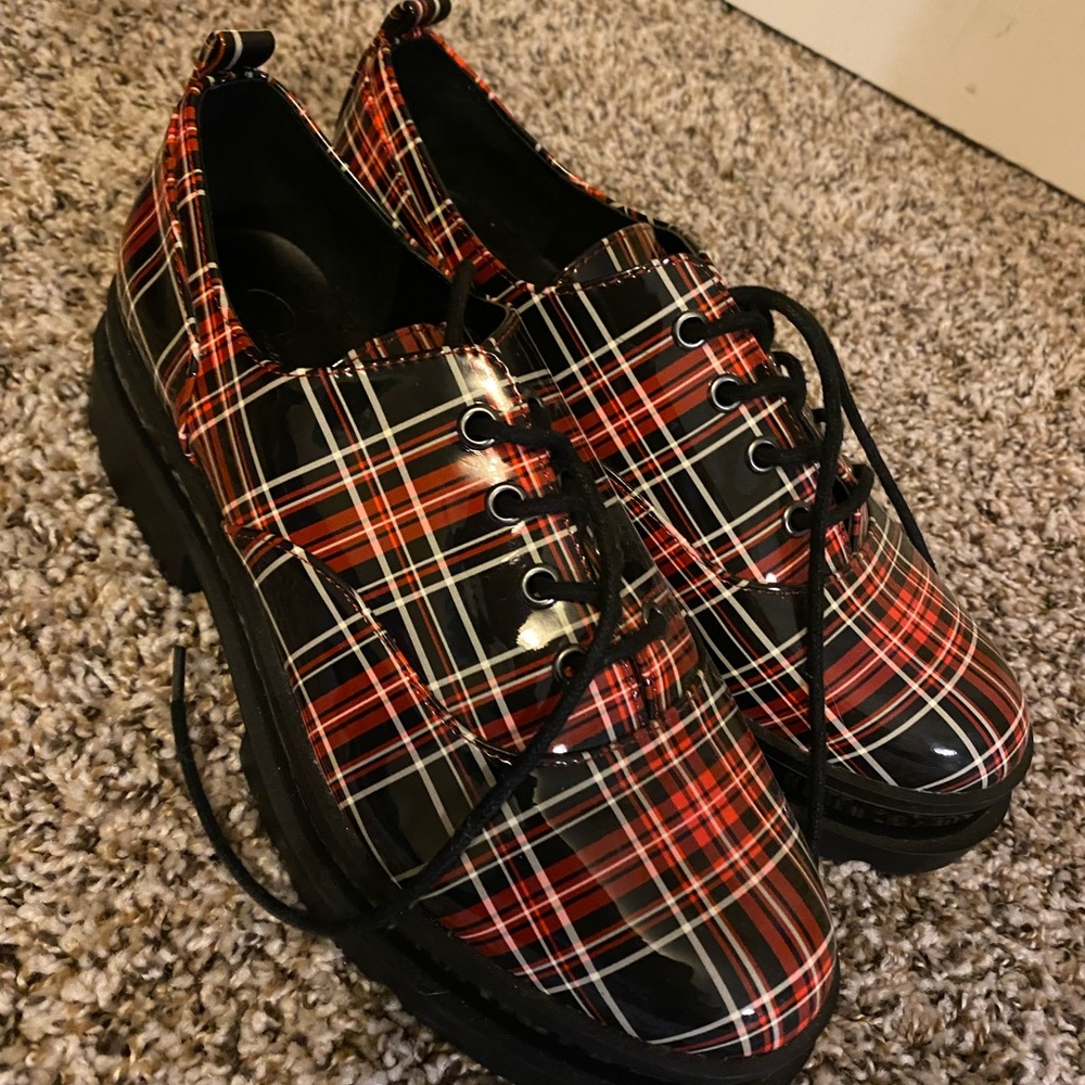 Jessica Simpson Red and Black Plaid Ankle Booties